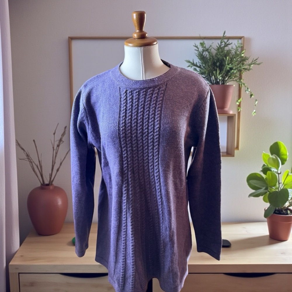 Soft surroundings, purple knit sweater, large, cozy, warm